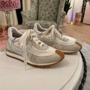 Loewe Cream & Gum Suede Nylon Lace-Up Sneakers